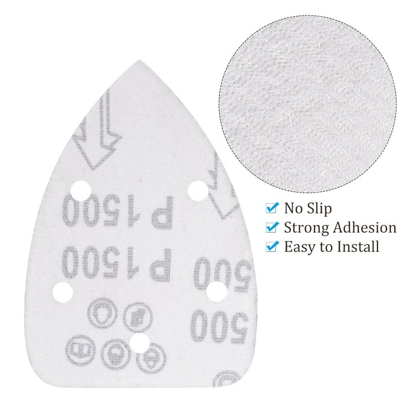 Kozelo 25pcs Mouse Sander Detail Sandpaper - [1500 Grit, 3.5" x 5.5"] Triangle Hook and Loop Assorted Sanding Pads Sheet for Wood Furniture Polishing Use | 5 Hole, Aluminum Oxide - Image 5
